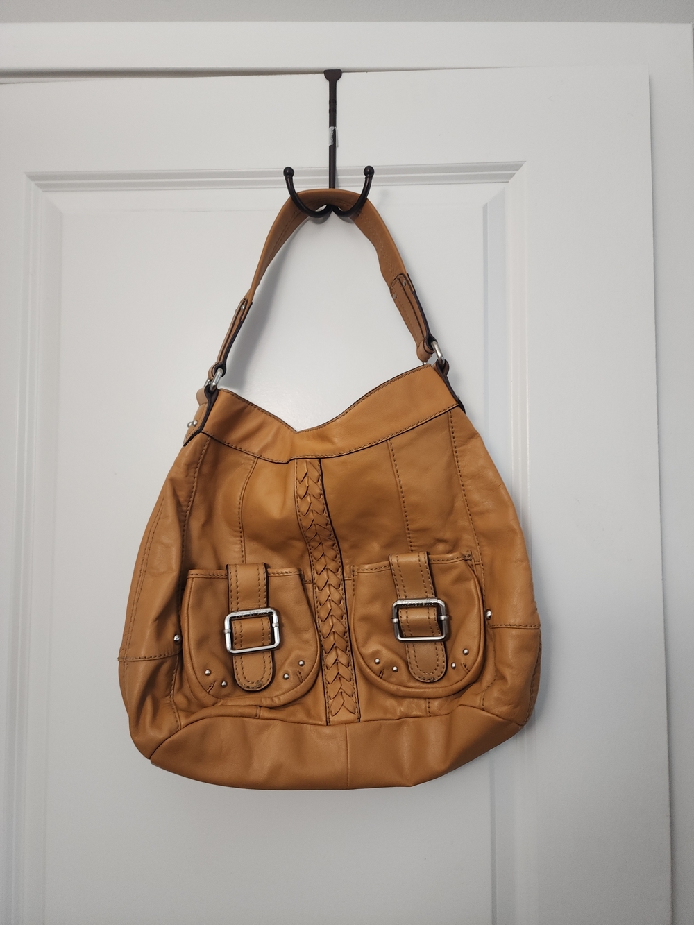 Tignanello Leather Tan  Braided Hobo Shoulder Bag
